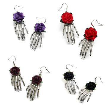 Halloween Fashion Skull Rose Earrings Pendant