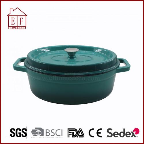 Caçarola de ferro fundido oval esmaltado verde