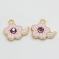 Artificial Rhinestone Pink Color Oil Drip Flower Wing Pendants Charms for DIY Art Craft Earring Jewelry Accessories