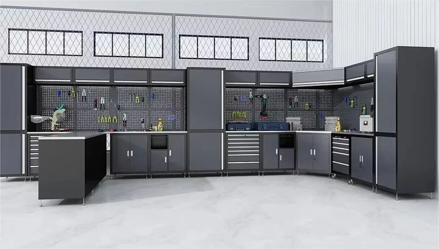 Heavy-Duty Modular Tool Cabinets Garage Workstations Storage Cabinet with Integrated Tool Organizers and Durable Storage Systems