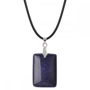 Collier pendentif en pierre rectangulaire de grès bleu 25x35 mm pour femmes hommes