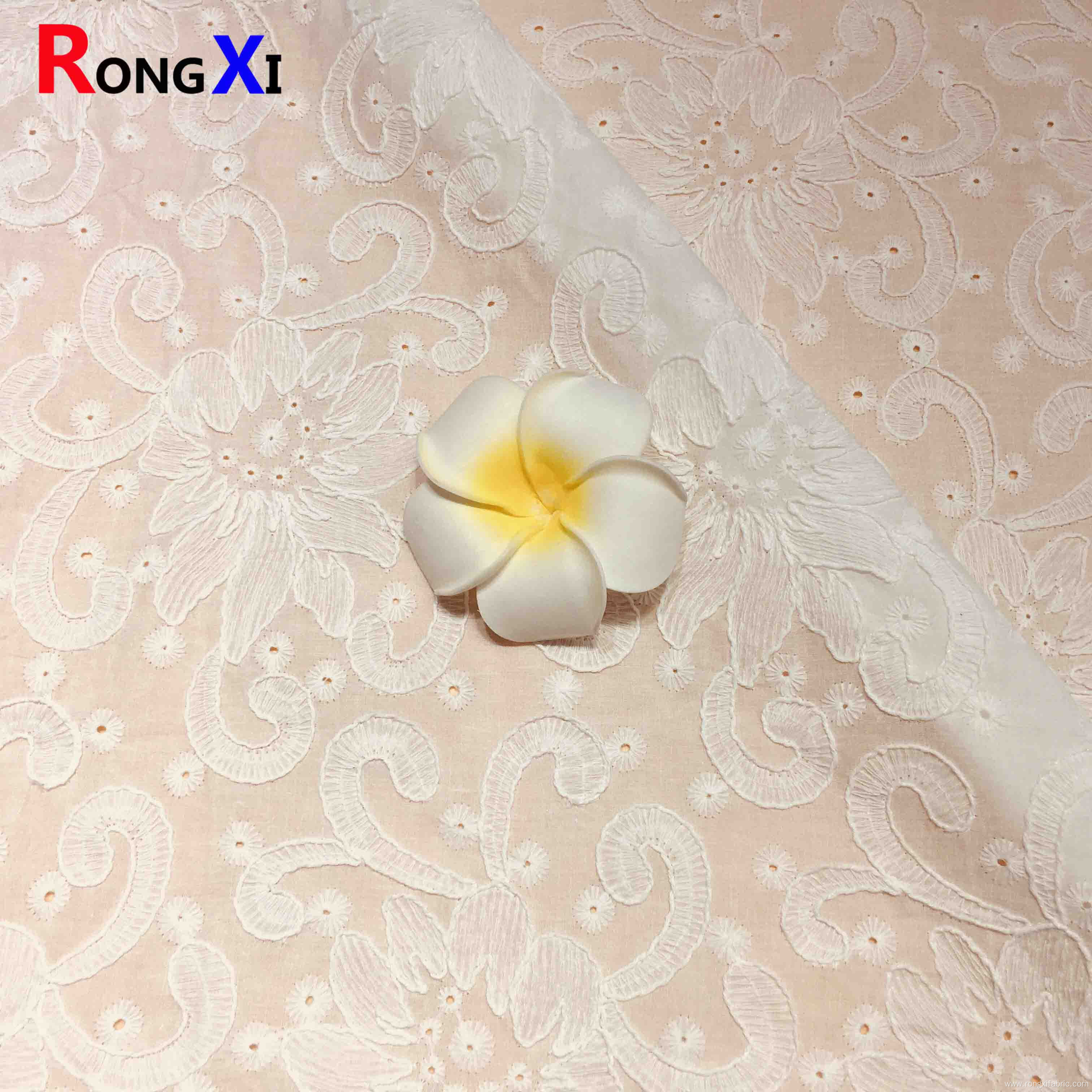 Cotton Eyelet Fabric Embroidered Fabric with Fishing Line