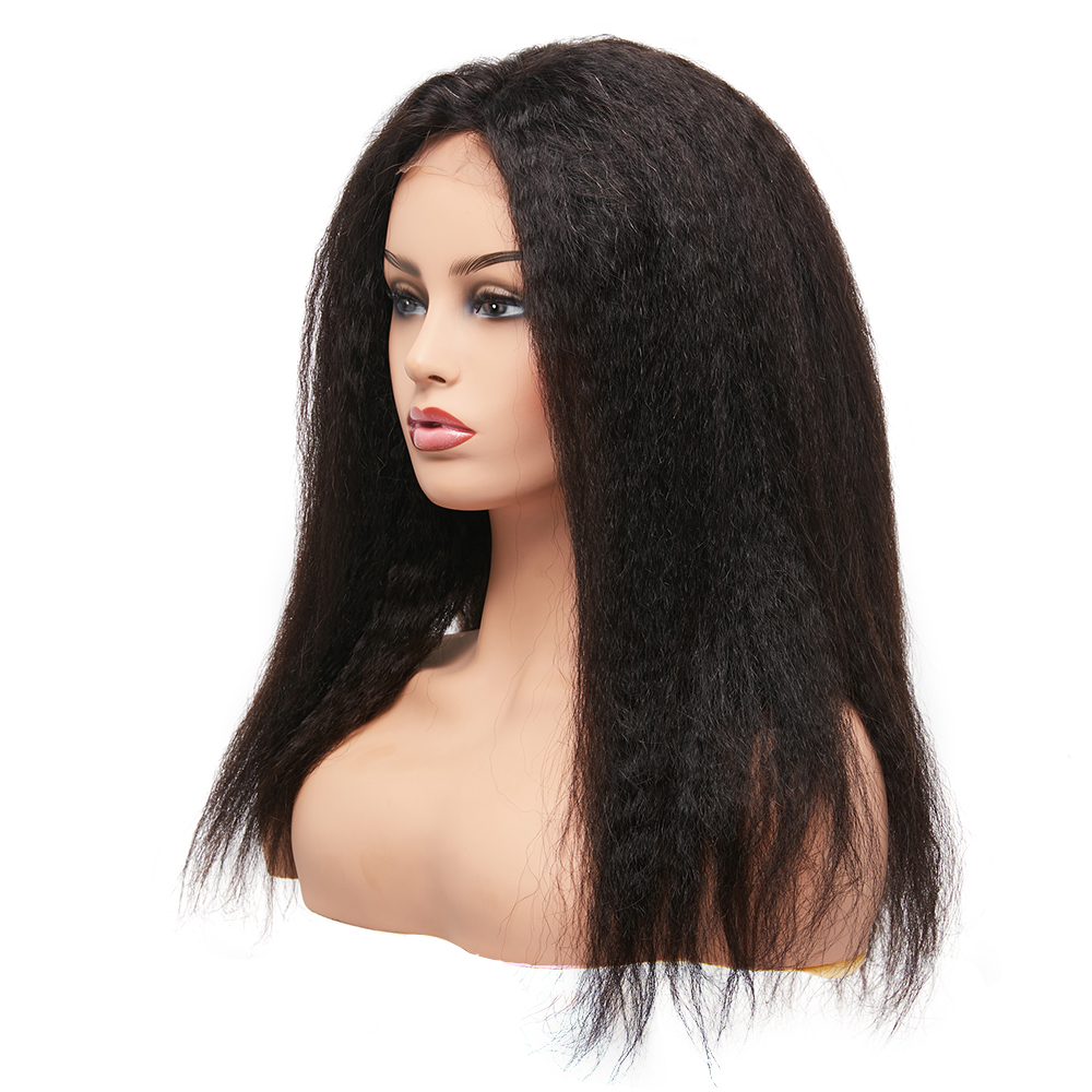 100% Virgin Indian 200 Density Blunt Cut Middle Part Kinky Straight 4X4 6X6 7 By 7 Lace Closure Wig