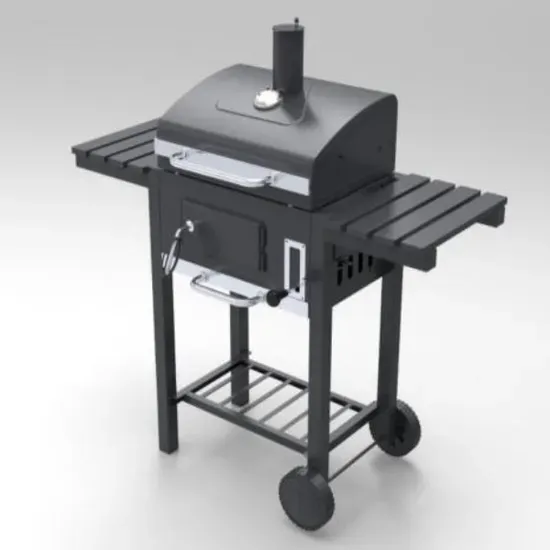 Middle Size Charcoal Smoker with Grid Side Tables and Bottom Shelf