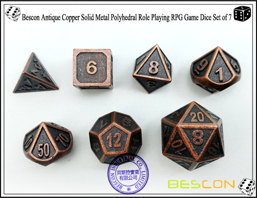 Bescon New Style Antique Copper Solid Metal Polyhedral Role Playing RPG Game Dice Set (7 Die in Pack)-3