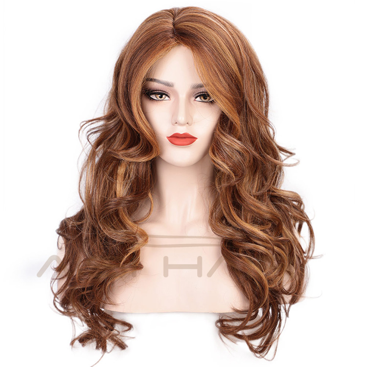 Aisi Hair Dark Brown Mixed White Color Synthetic Long Curly Wave Wigs Heat Resistant Fiber Fashion Cosplay Wigs for Women
