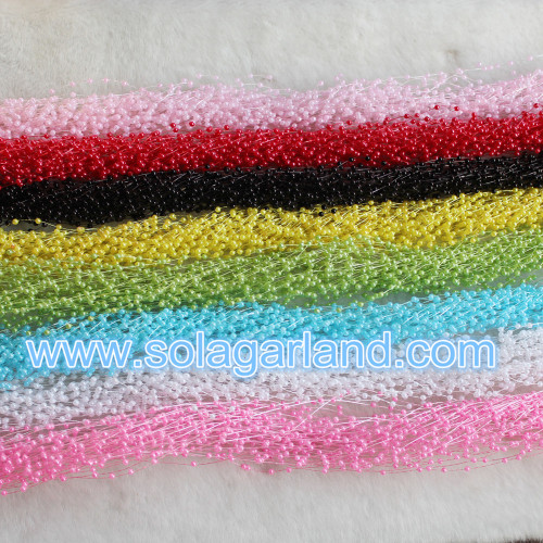 30M / Rol Bruiloft Decor Lint Bloem Met Plastic Parel Kralen Guirlande Wit