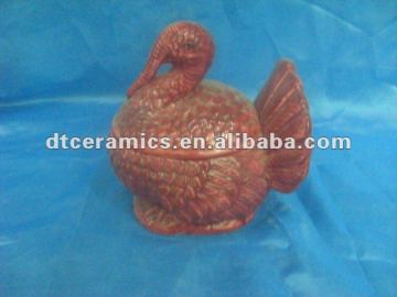 glazed ceramic turkey as container