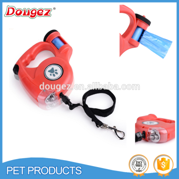 Hot sell dog leash hands free dog leash/ with flashlight and waste bag led retractable dog leash