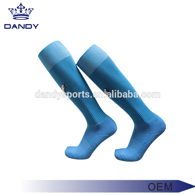 Chaussettes de foot longues bleues en coton