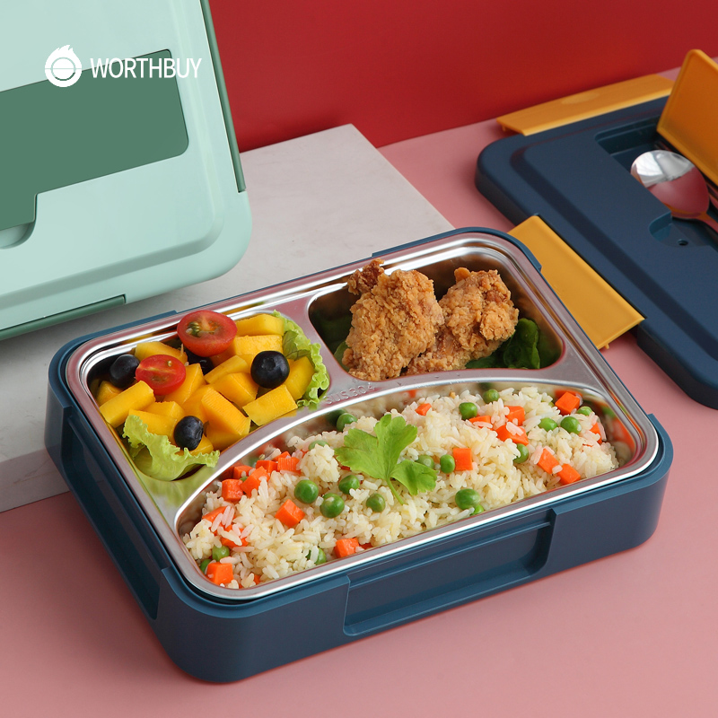 Japanese Kids Bento Box 304 Stainless Steel Lunch Box With Compartments Leakproof Food Container With Tableware Set