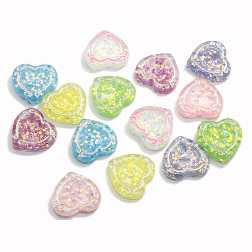 Glitter Resin Heart Flatback  Beads Jewelry Pendants Necklace Ornament Key Chain DIY Art Decor Girls Head Accessory