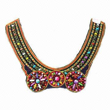 Embroidered Collar with Multicolor Stones Sewn-on