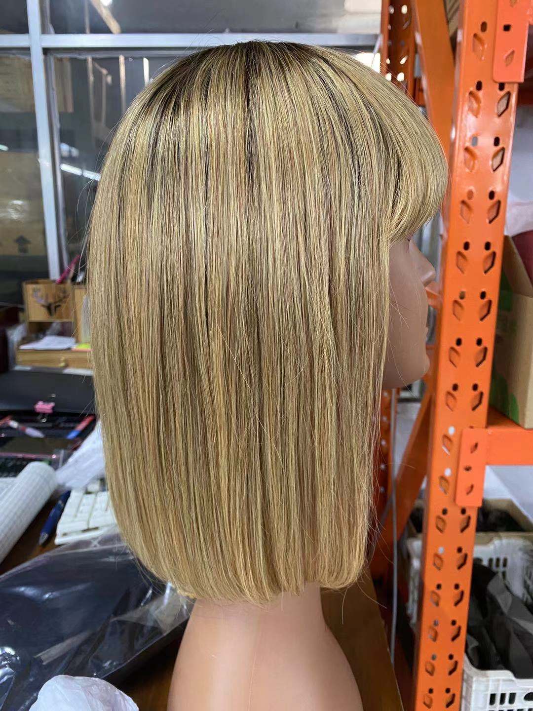 Machine Made Cheap Brazilian Human Hair Bob With Bang Wig,Wholesale Bob Wig For African American,Human Hair Short Wig With Bangs