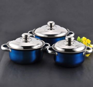 Three Piece Stainless Steel Multicolor Cookware Set