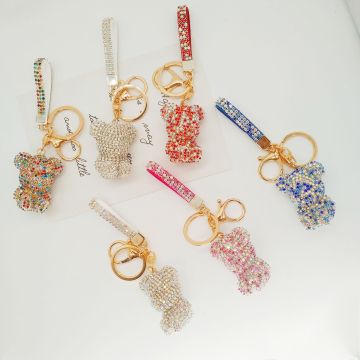 Custom Rhinestone Bear Diamond Key Ring - Bling Keychains