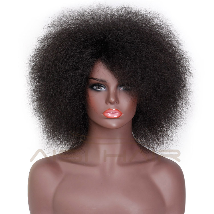 Cheapest Top Quality Kinky Curly Short Wigs Synthetic Fiber Afro Fluffy Wigs for African American