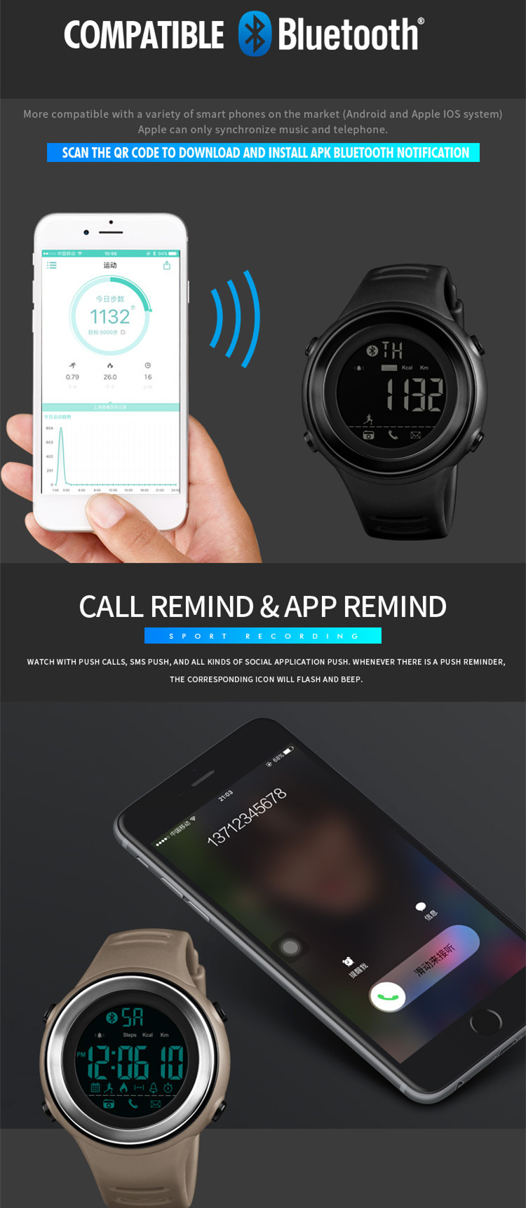 Trendy sport smart watch waterproof relojes inteligentes