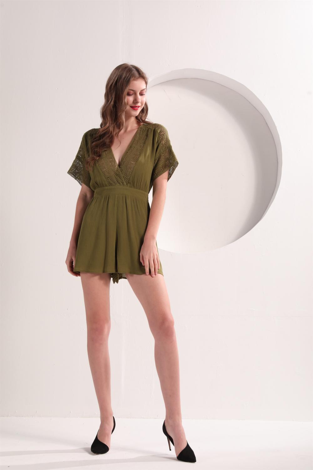 Women's Olive Color Short Sleeve Romper