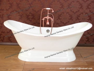 Double slipper antique cast iron bathtub/whirlpoor with pedestal