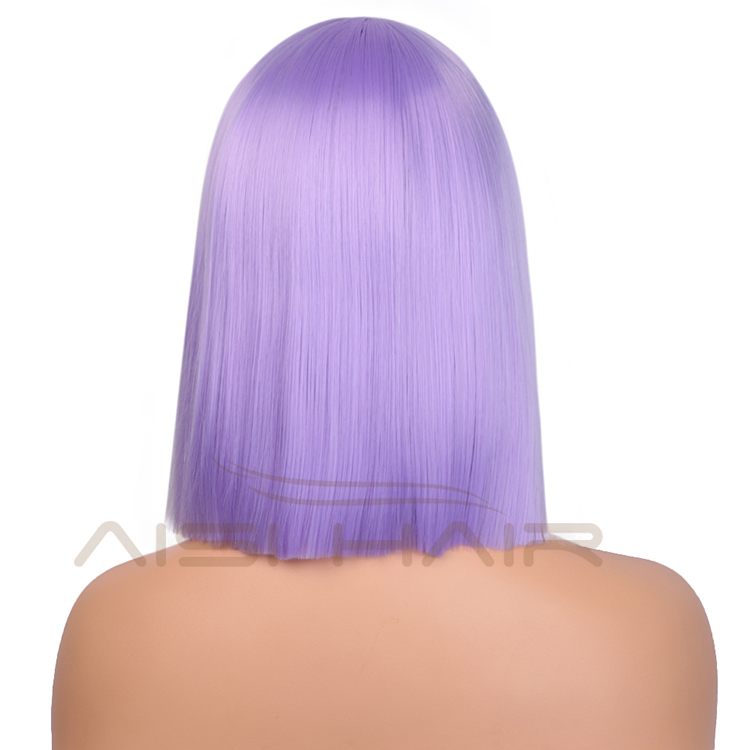 Purple Wigs Heat Resistant Synthetic Fiber Hair Silky Straight Short For Women Bob Party Cosplay Wigs