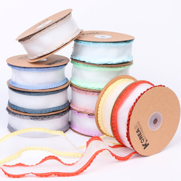 40mm Woven Polyester Organza Ribbon - Solid Color Ruffled Edge for Gift Packaging