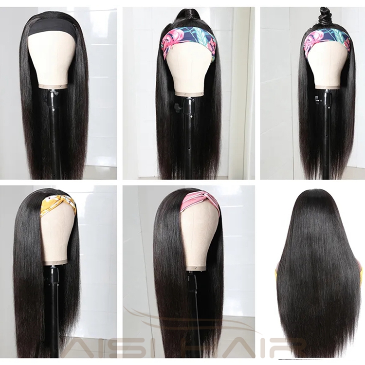 Human Hair Headband Wig For Black Women Long Straight black Wigs Brizilian Raw None Lace High Quality Wholesale Price Human Hair