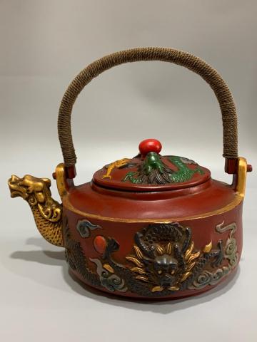 Exquisite Lacquerware Painted Five Dragon Pot