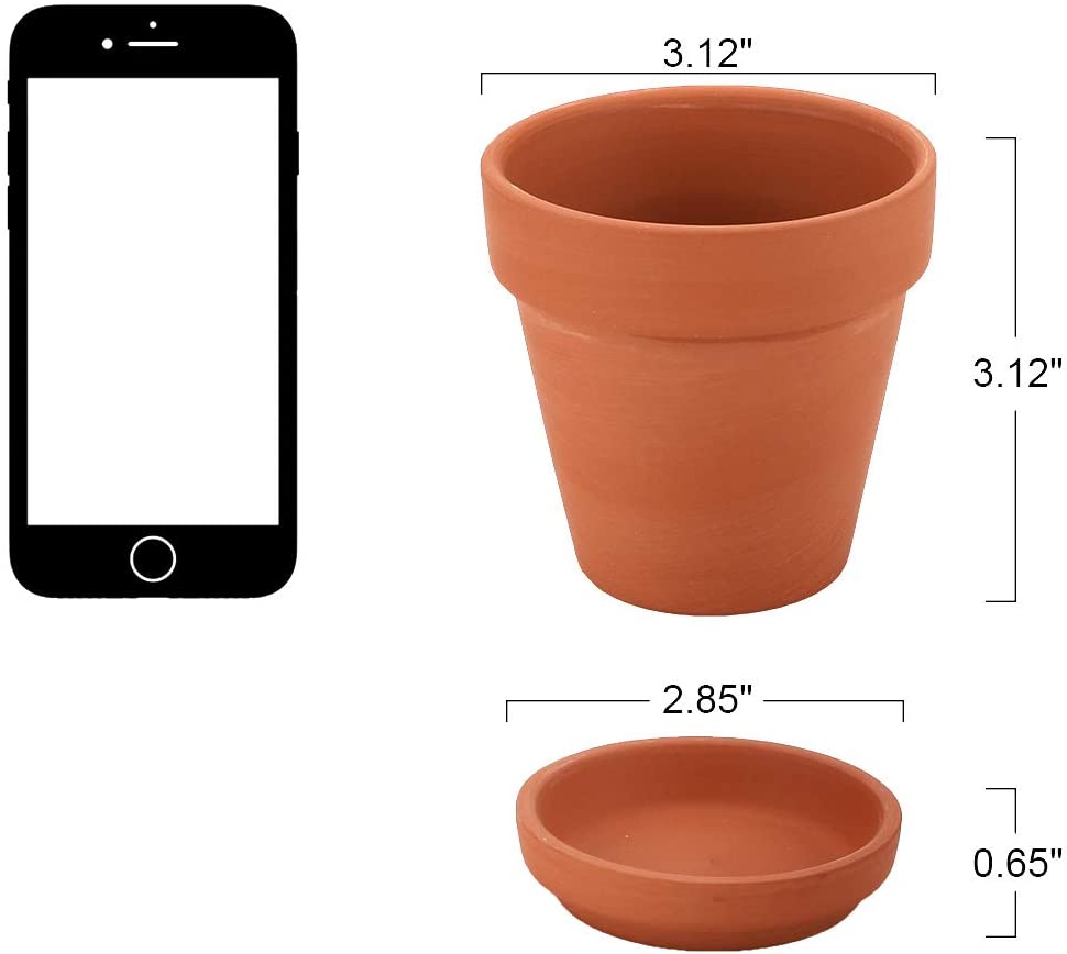 3 inci pot terakota kecil dengan piring