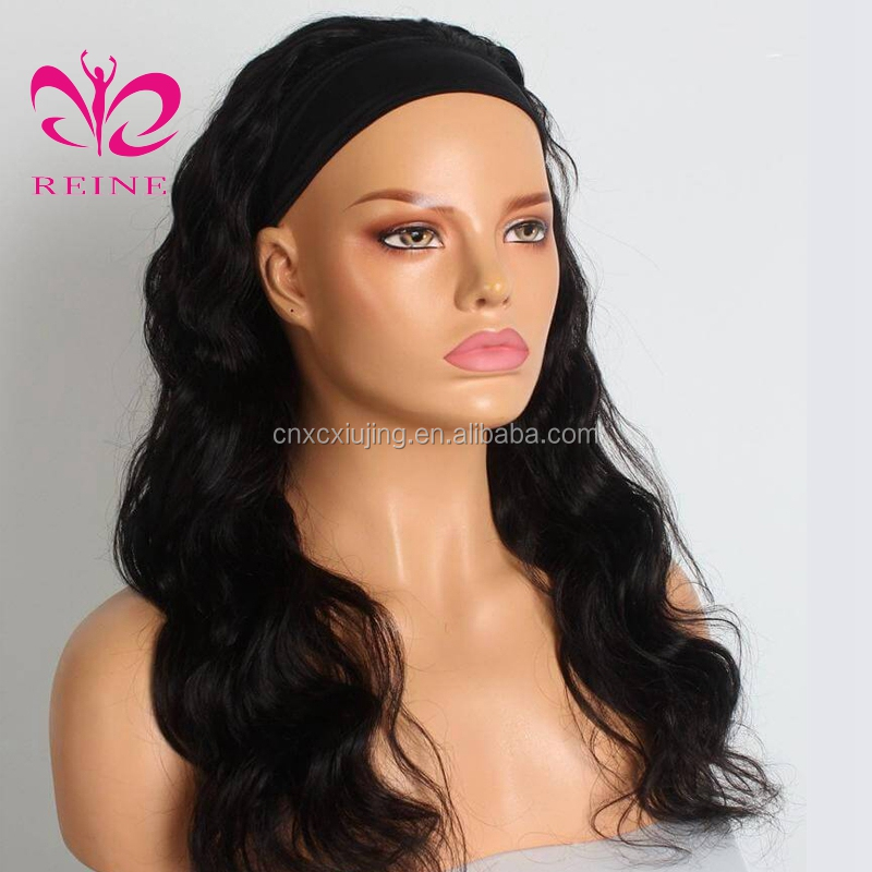 Reine Hair Headband Wig Straight 150% Ice Silk Scarf Headband Wig double drawn human hair wigs  For Black Women