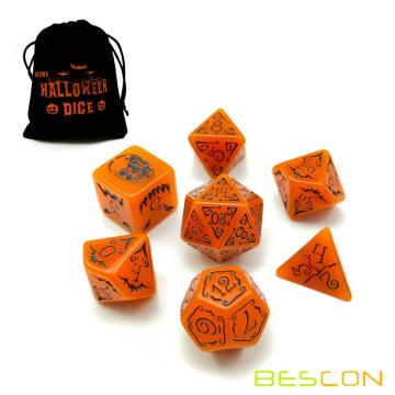 Bescon brillantes dados de polihedrés de Halloween 7pcs Set, luminoso juego de dados RPG de Halloween, brillan en oscuro Dados de juego DND de Halloween