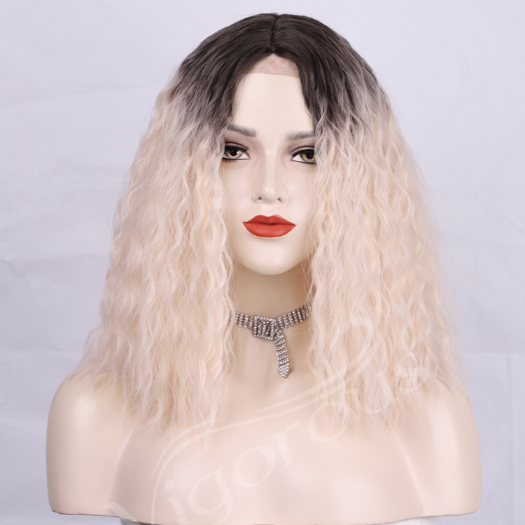 High Temperature Fiber Cosplay Daily Party Loose Wave Ombre White Short Cheap Price Black Root Synthetic Curly Hair Wig