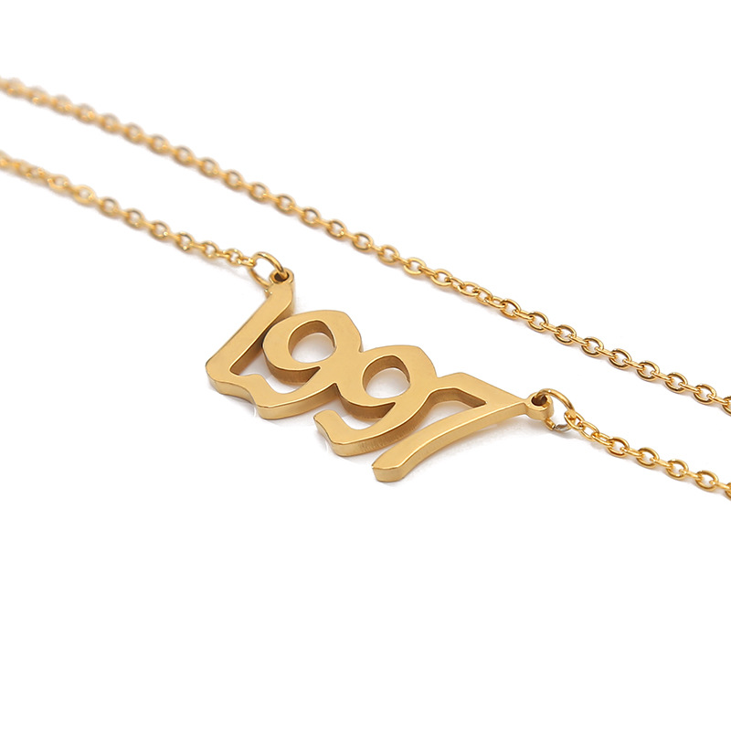 birth year necklace gold 1995 special font numbers luxury stainless steel jewelry with necklace year