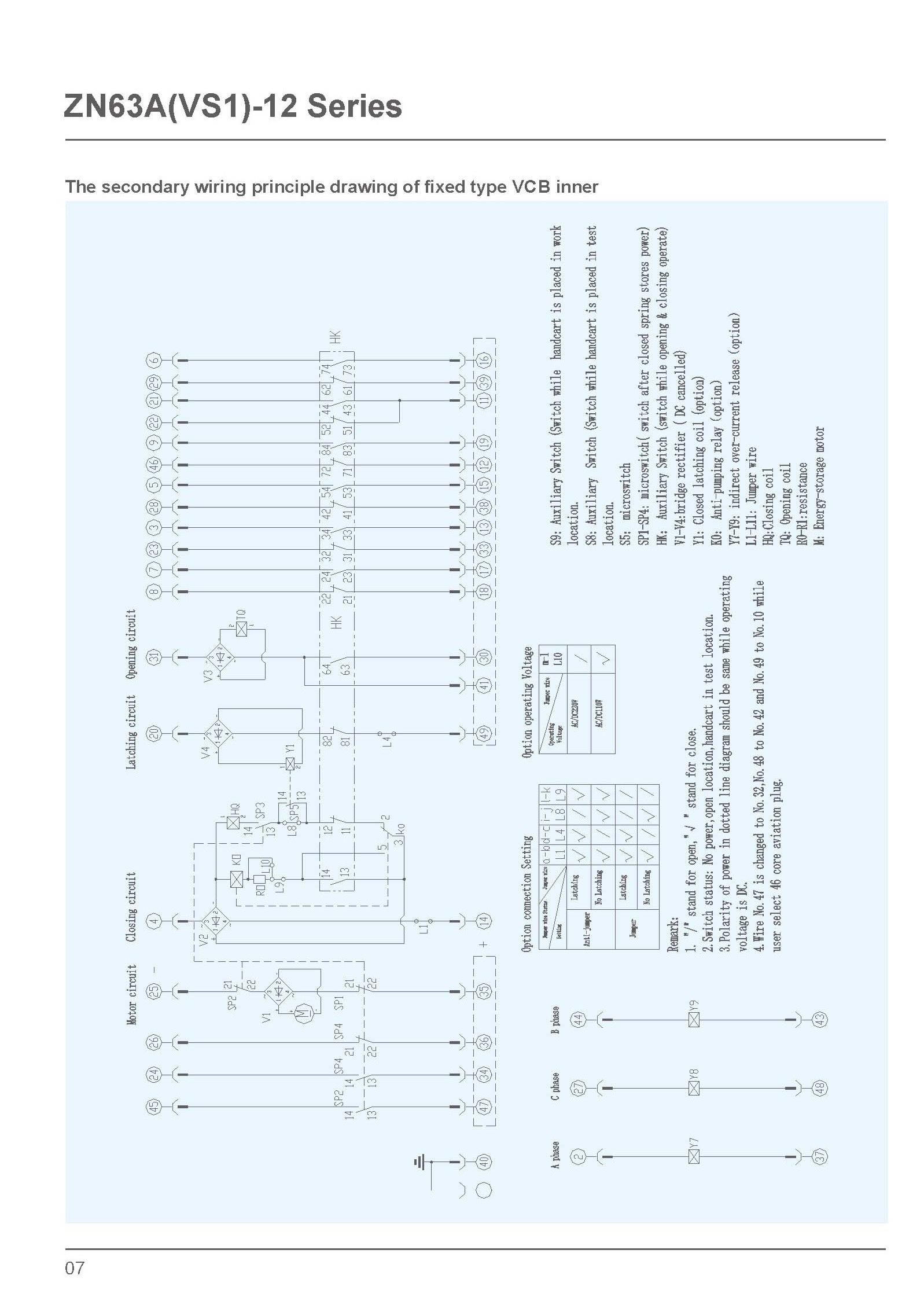 12kV Indoor VCB secondary wiring drawing of fixed type