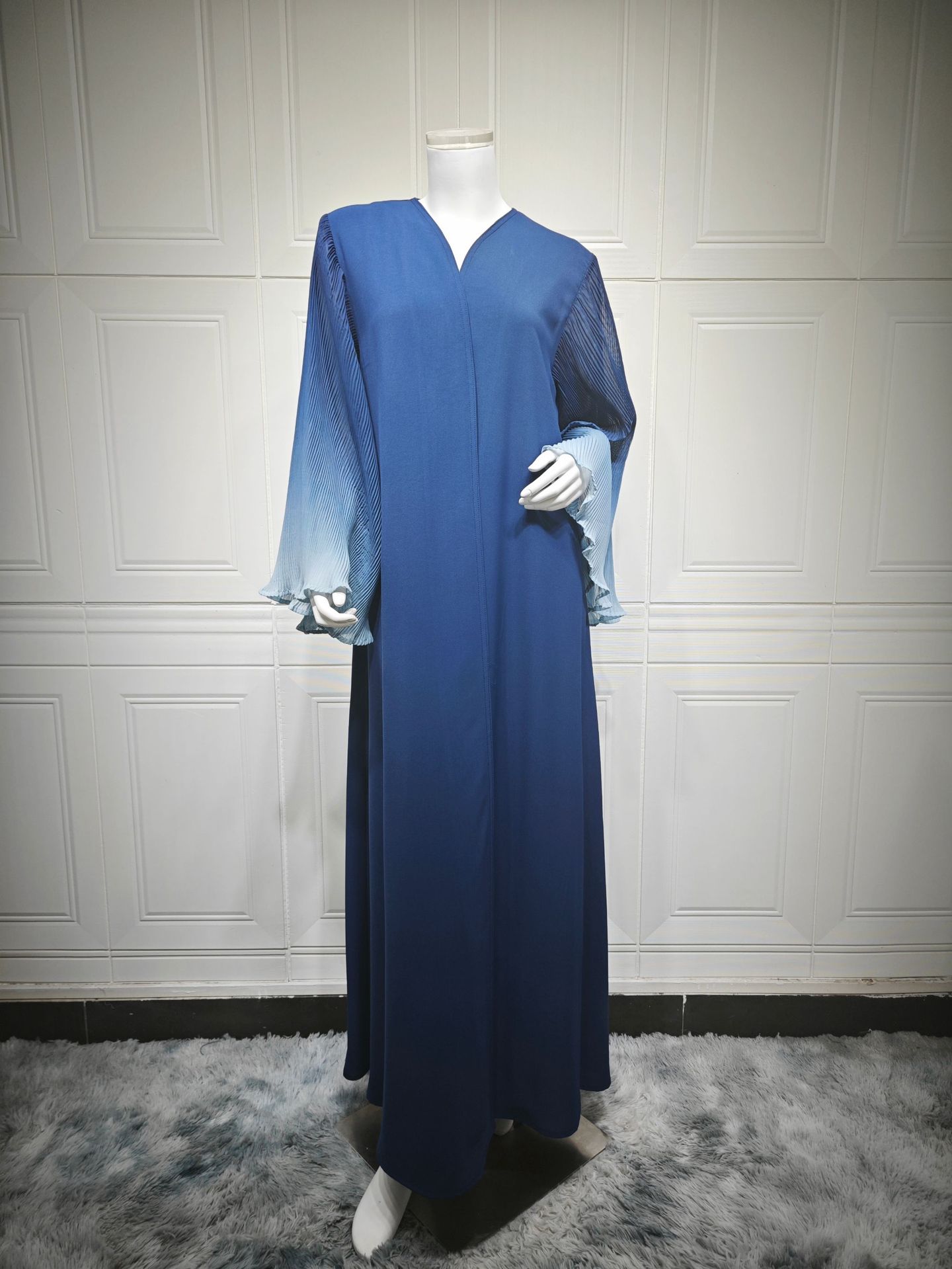 کیمونو آبای مد با آستین زنگ پلیسه دار MQ202 (6) Fashion Kimono Abaya with Pleated Bell Sleeves MQ202 (6)