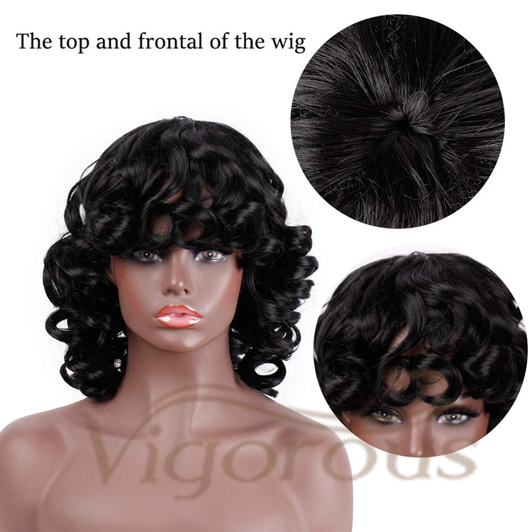 Vigorous Hot Selling Super Curl With Bangs Shoulder Length Heat Resistant Fiber Bob Cosplay For Black Women Synthetic Hair Wigs
