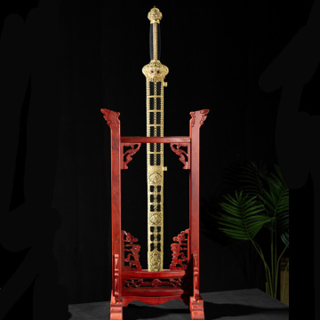 Ming Dynasty Yongle Sword Brass Sculpture Plated 24k Gold Pattern Steel Blade Handicraft Collectibles