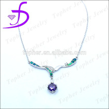 Main stone amethyst opal necklace factory price in 925 silver