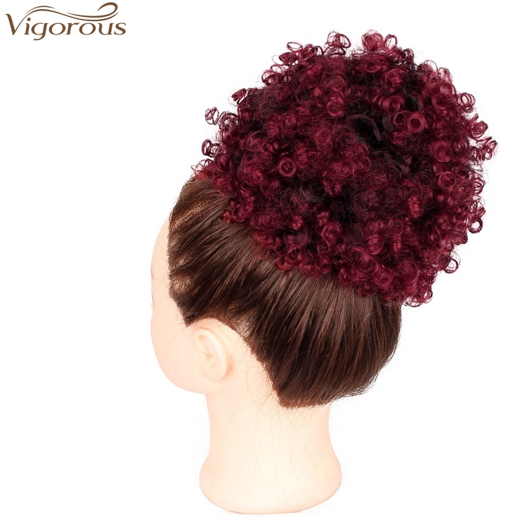 Vigorous Short Clip In on Synthetic Hair Bun Hair Pieces Afro Kinky Pony Tail Puff Afro Curly chignon Wig Ponytail Drawstring
