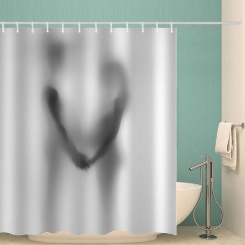 Couple Shadow Waterproof Shower Curtain Unique Black and White Bathroom Decor