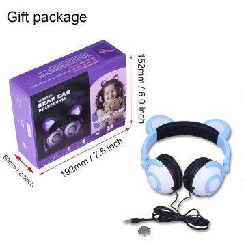 Auriculares con diadema para niños con oreja de oso panda brillante LED