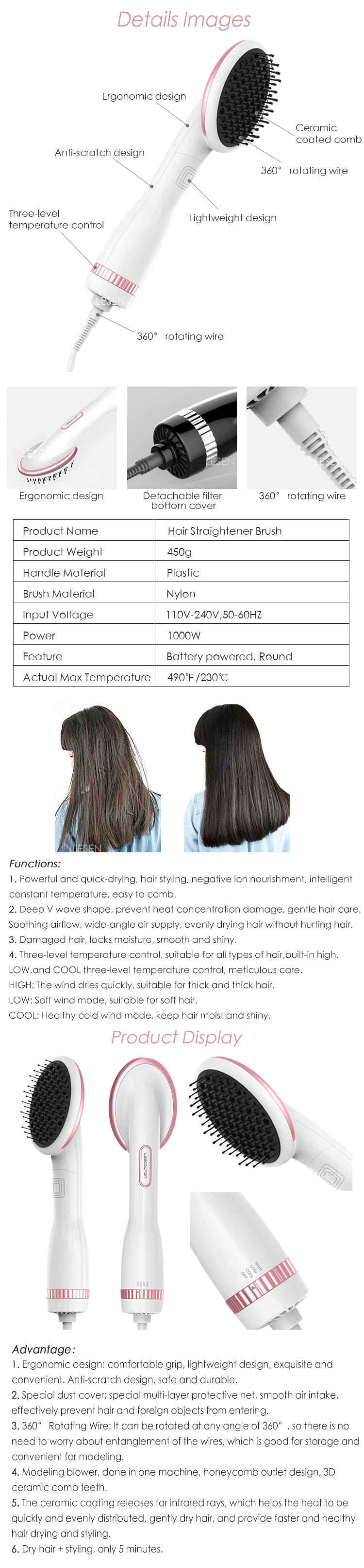 Multifunction 2021-new-trends hair care dryer and styler enhanced hair straightener brush