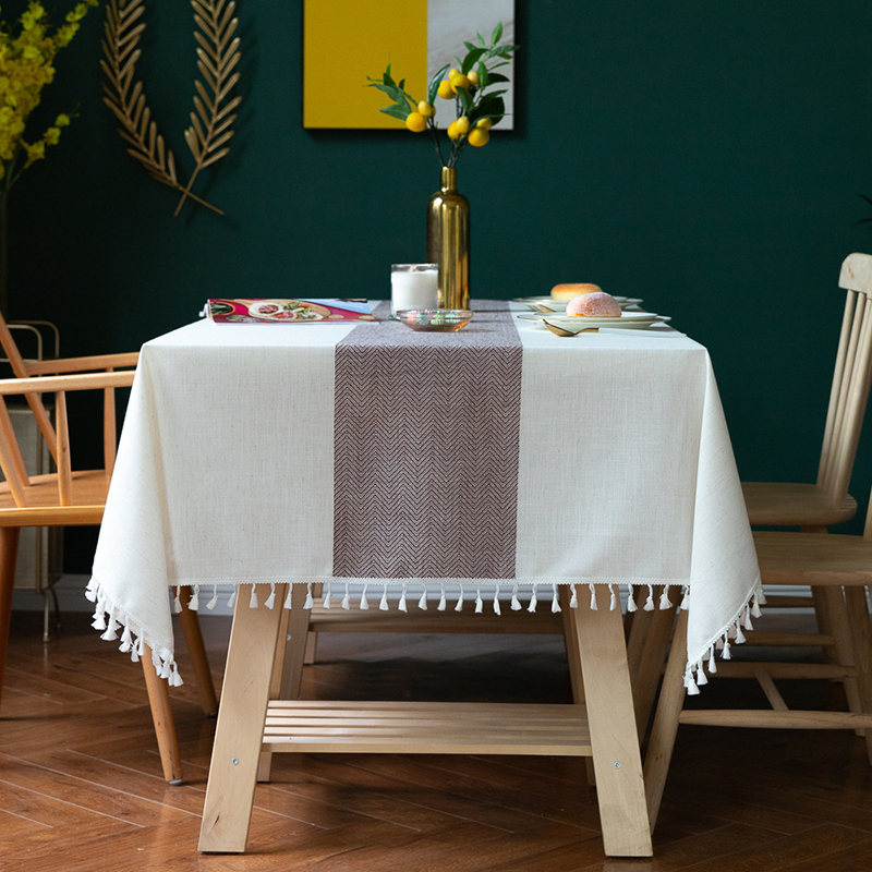 DEQI Recycle Linen Table Cloth Rectangle Table Cloth with Tassel Tablecloth Cover Table Mat for Home Outdoor Part Decoration