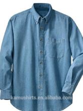 Mens Long Sleeve Cotton Denim Dress Shirt with Pockets