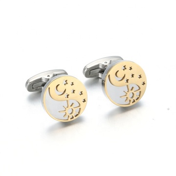 IYiwu Aceon 18K Gold Double Tone Stainless Steel Sun Moon Star Layered Cuff Link