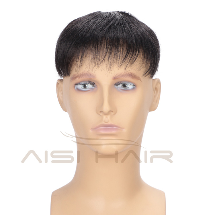 Aisi Hair 100% Human Hair Toupee for Men Natural Black Hair Machine Made Toupee Replacement System Hairpieces with Clips