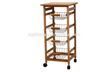 4Tier Kitchen food cart Bamboo Kitchen trolley with Baskets with Baskets