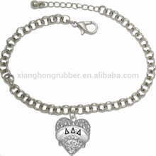 Genuine Austrian Clear Crystal DELTA DELTA DELTA SORORITY Charm Chain Link Bracelet