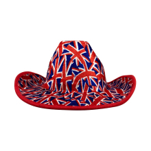 British Fancy Dress: Velvet Union Jack Flag Cowboy Hat & Her Majesty Queen Decorations