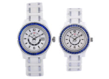 Blue Crystal Surface White Ceramic Watches, Women Ceramic Band Quartz Wrist Watch